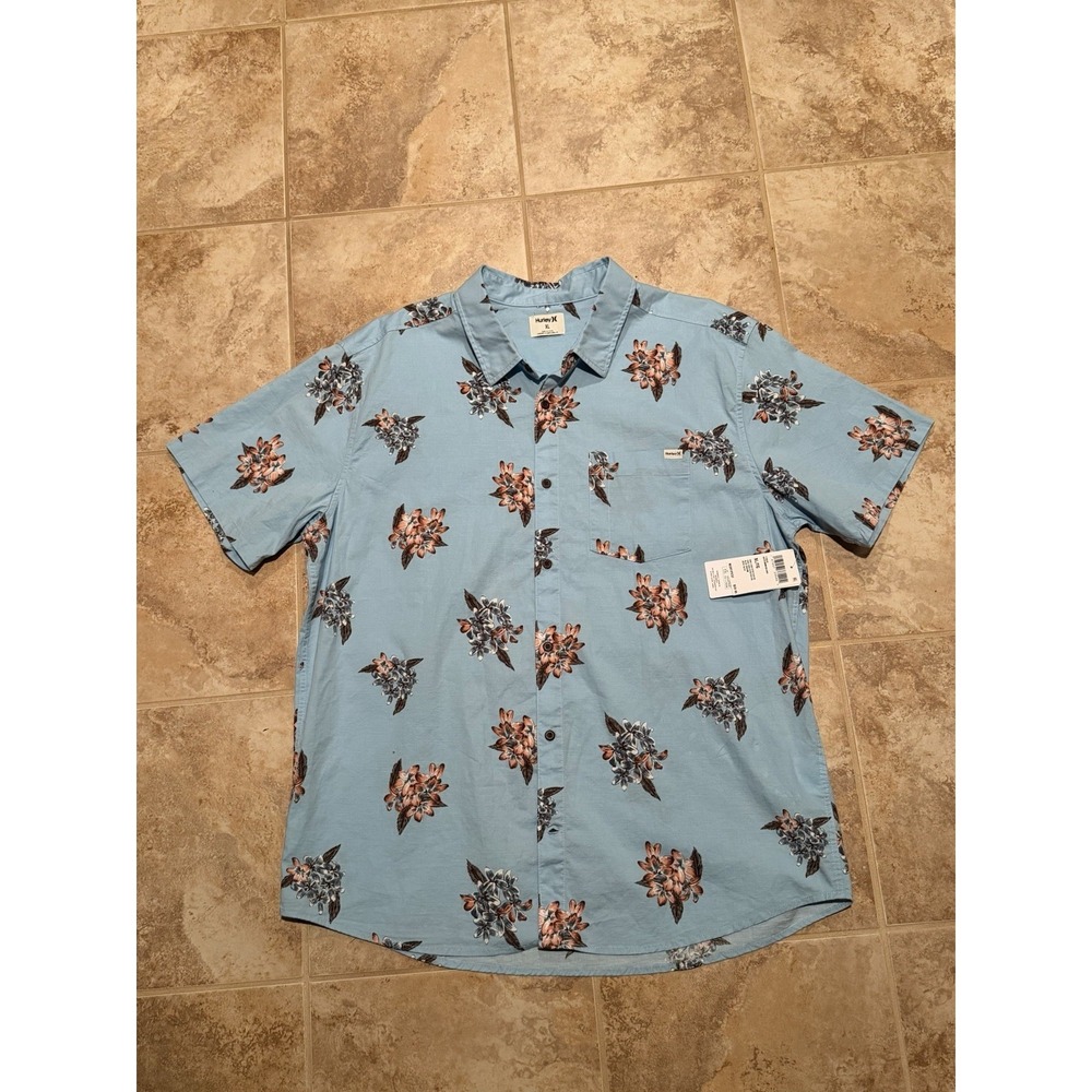 Hurley Men's Oao Lido Stretch Short Sleeve Shirt Color Blue Dream Size XL NTW